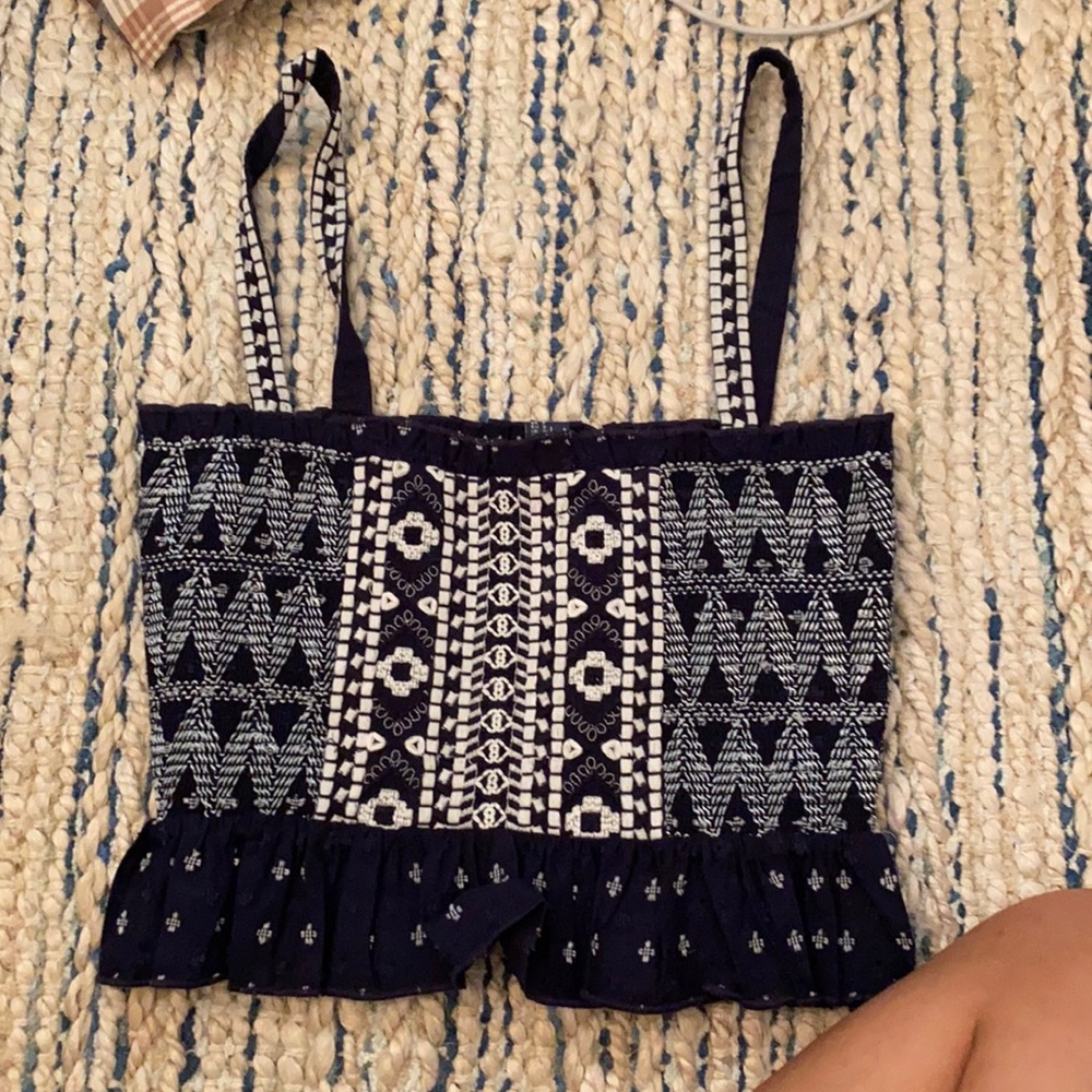 F21 Blue Stitch Pattern Crop Top